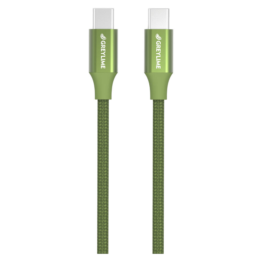 GreyLime Braided USB-C til USB-C 60W Kabel Grøn 1 m -  fra GreyLime - nu kun 119 kr. Hos HjemTek 