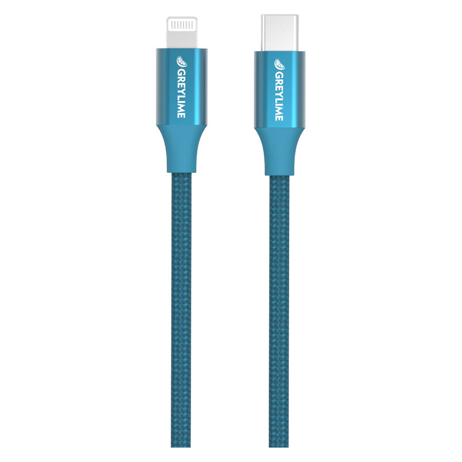 GreyLime Braided USB-C til MFi Lightning Kabel Blå 2 m -  fra GreyLime - nu kun 209 kr. Hos HjemTek 